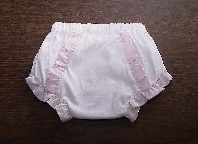 Blank Ruffled Diaper Cover. White Knit Pink Ruffled