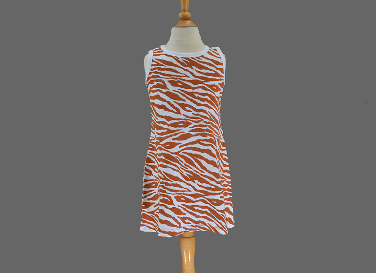 Blank Casual Dress Sleeveless A-Line. Burnt Orange Zebra.