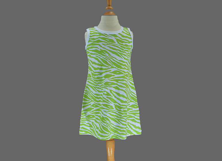 Blank Casual Dress Sleeveless A-Line. Hot Green Zebra.