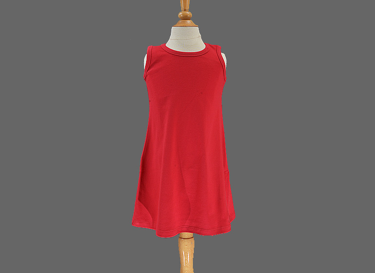 Blank Casual Dress Sleeveless A-Line. Red color.