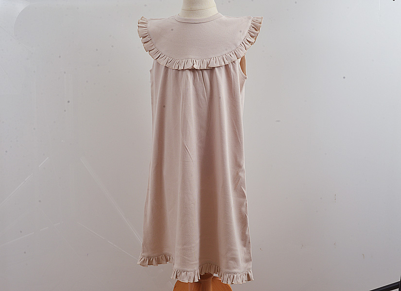 Blank, Girl Toddler, Sleeveless Ruffles. Almond Milk Color