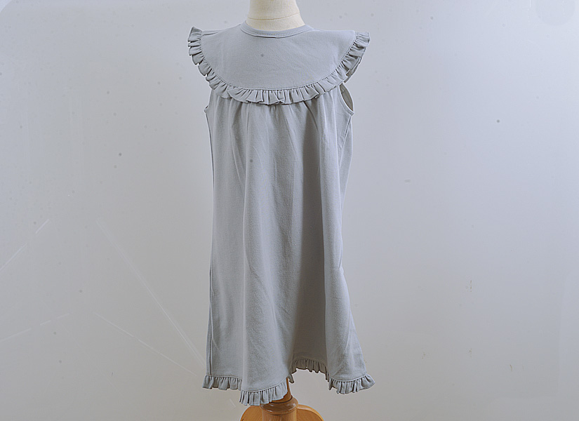 Blank, Girl Toddler, Sleeveless Ruffles. Silver Gray Color