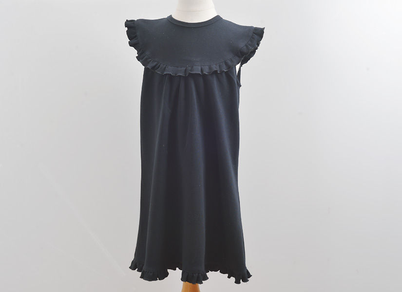 Blank, Girl Toddler, Sleeveless Ruffles. Black color
