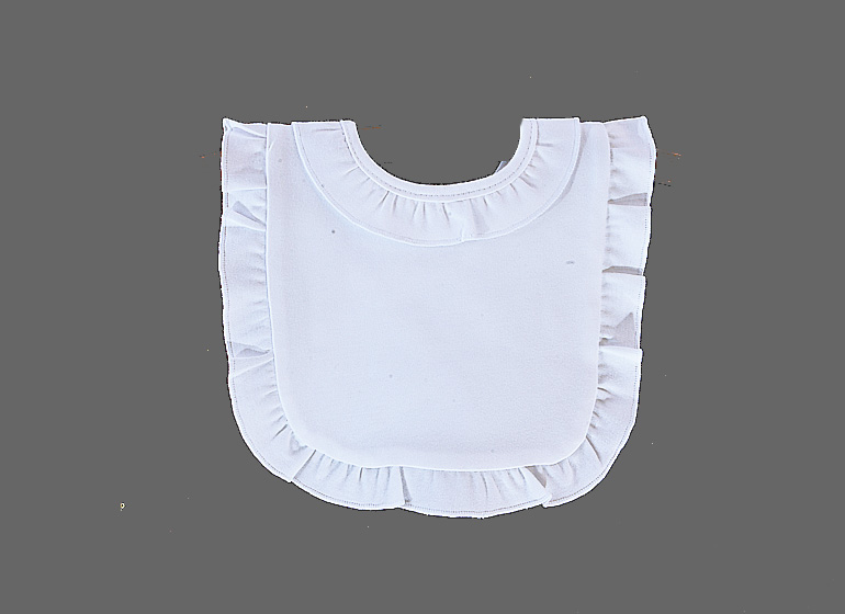 Blank Infant Bib with Ruffle. White Color. Premium Knit Cotton.